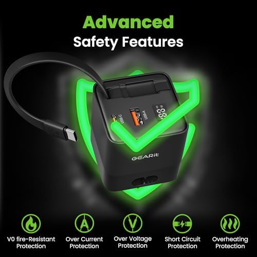 Maximize Charging Efficiency with GEARit 65 W Ga N USB-C Charger – Dual Port Power Block Featuring Retractable 31.5″ Cable for i Phone 16/15, Mac Book Pro/Air, i Pad Pro, and Samsung S25 Ultra – Real-Time Power Display and 3 ft Cord for Ultimate Flexibility and Clutter-Free Use