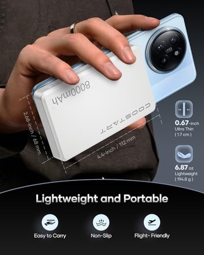 Ultra-Slim Wireless Portable Charger for Samsung & i Phone – 8000 m Ah Fast Charging Power Bank with Innovative Suction Cup Design – 22.5 W USB-C PD Compatibility for Rapid Device Charging – Lightweight and Stylish Mobile Accessory