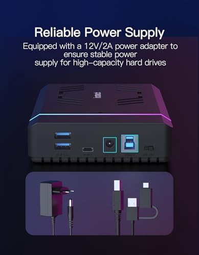 Inateck RGB 3.5-Inch SATA Hard Drive Enclosure – USB 3.0 External Case for 2.5”/3.5” HDD & SSD with 20 TB Capacity Support, 12 V/2 A Power Adapter, and Versatile Expansion Ports – Ideal for Gamers and Tech Enthusiasts – Enhance Data Management with Stylish RGB Lighting