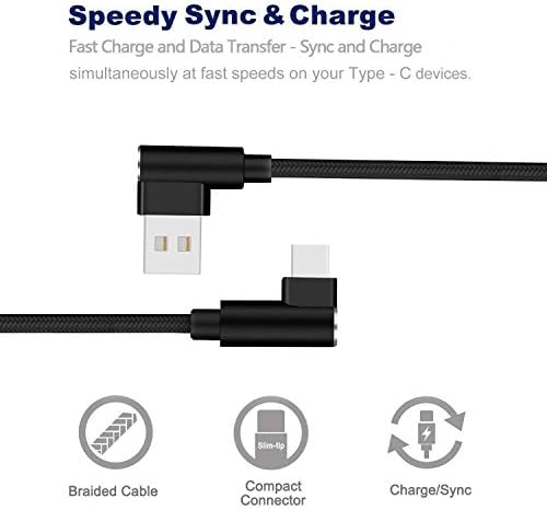 90-Degree Right Angle USB C Cable – Braided Type C Cord for Fast Charging & Data Transfer – Compatible with Galaxy S10, S20, Note10, LG Stylo 4, Moto Z2 & More – Versatile 3 FT, 6 FT, 10 FT Lengths – Durable & Tangle-Free Solution for Gaming & Streaming – Enhance Port Longevity & Convenience