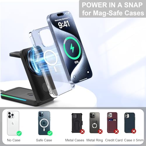 All-in-One Magnetic Wireless Charging Station for i Phone 16 Pro Max, Apple Watch & Air Pods – Portable Foldable 3-in-1 Charger with Fast Charging Capability and Enhanced Device Compatibility