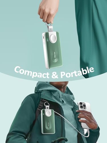 Mavulo Ultra-Fast Wireless Power Bank for Apple Devices – 10000 m Ah Portable Keychain Charger with Retractable USB-C Cable, 20 W Quick Charge Capability, LED Battery Indicator – Compatible with i Phone 15/16, i Pad, Air Pods Pro, and Apple Watch – Sleek Black Design for On-the-Go Power Solutions