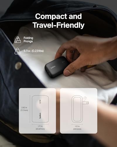 Belkin 42 W Dual Port Charger Block – Ultra-Fast USB-C & USB-A Power Adapter for i Phone 16/15/14/13 Pro, Samsung Galaxy S25, i Pads, Air Pods, and Nintendo Switch 2 – Compact Travel-Friendly Design for Maximum Charging Efficiency