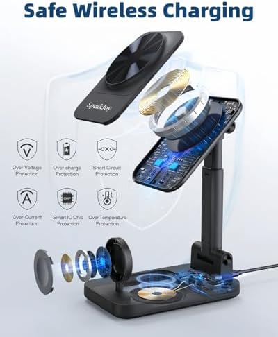 Versatile 3-in-1 Magnetic Phone Charger Stand – Foldable Mag Safe Wireless Charging Station for i Phone 16, i Phone 15, Samsung, Google, Apple Watch, and Air Pods – Enhanced Speed and Compatibility for Modern Lifestyles