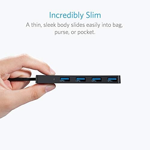 Anker Ultra-Slim 4-Port USB 3.0 Hub – Lightning-Fast 5 Gbps Data Transfer for Mac Book, i Mac, and Surface – Compact 0.7 ft Design for On-The-Go Professionals – Enhance Your Workspace with Effortless Connectivity and Seamless Device Integration