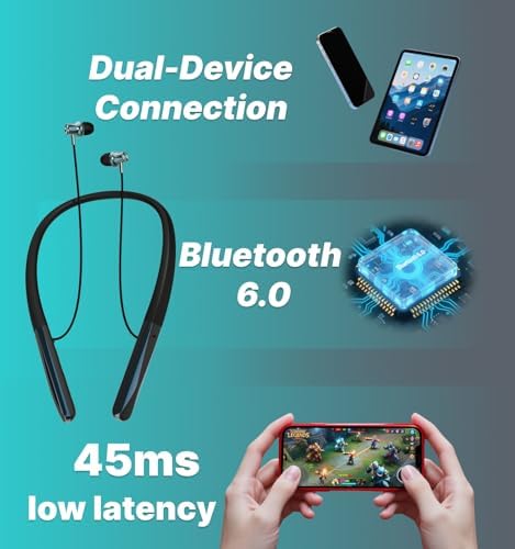 Elevate Your Audio Experience with Hmusic H08 Wireless Bluetooth Neckband Headphones – Cutting-Edge Bluetooth 6.0 Connectivity, 35-Hour Battery Life for Non-Stop Listening, IPX5 Waterproof for Active Lifestyles, Magnetic Storage for Effortless Portability, Crystal Clear Voice Mic for Calls, Perfect for Sports and Daily Use with Premium Sound Quality and Comfort