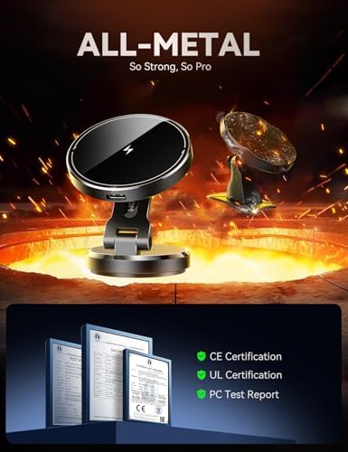 JOYROOM Magnetic Wireless Car Charger – 15 W Fast Charging Phone Mount for i Phone 12/13/14/15/16 – Sleek Dashboard Holder with Rotatable Panel for Effortless Navigation and Secure Power on the Move