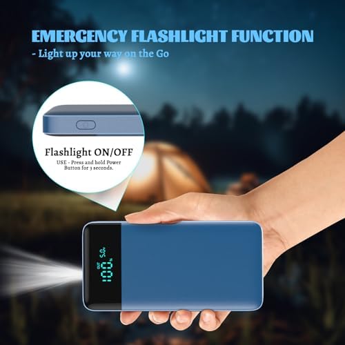 Ultra Slim 10800 m Ah Portable Charger with LCD Display – Fast Charging Power Bank with 20 W PD USB-C Output, Ideal for i Phone 15, 14 & Samsung Android – Compact Power Solution for On-the-Go Charging