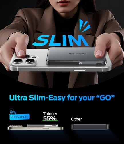 MOVE SPEED 0.35″ Mag Safe Portable Charger – 5000 m Ah Slim Power Bank with 22.5 W Fast Charging & Kickstand for i Phone 16/15/14/13/12 Series in Glacier Gray – Ultimate Charging Solution with Magnetic Attachment for On-the-Go Lifestyle and Enhanced Device Compatibility