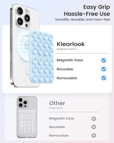 Klearlook Magnetic Suction Phone Mount Set – 4 Stylish Colors for Mag Safe Cases, Hands-Free Selfie Grip for Tik Tok & Content Creators, Lightweight & Portable, Secure Magnetic Attachment for Effortless Video Recording and Photography