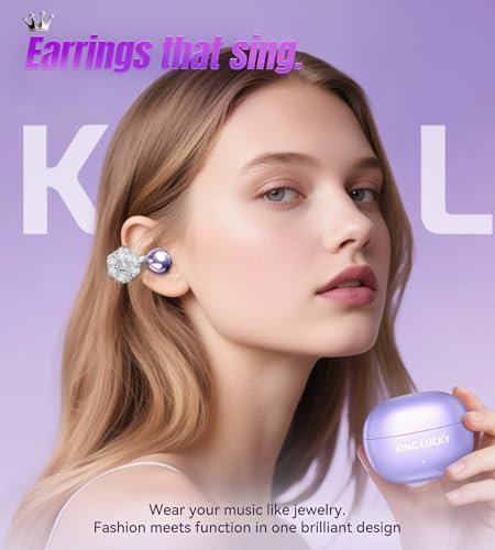 Chic Wireless Bluetooth 5.4 Earbuds with Fashionable Detachable Flower Earrings – Stylish Open Ear Headphones for Women, Waterproof IPX5 Rated, 50-Hour Playtime, Ideal for Festivals, Parties, and Unique Gift Giving (White)