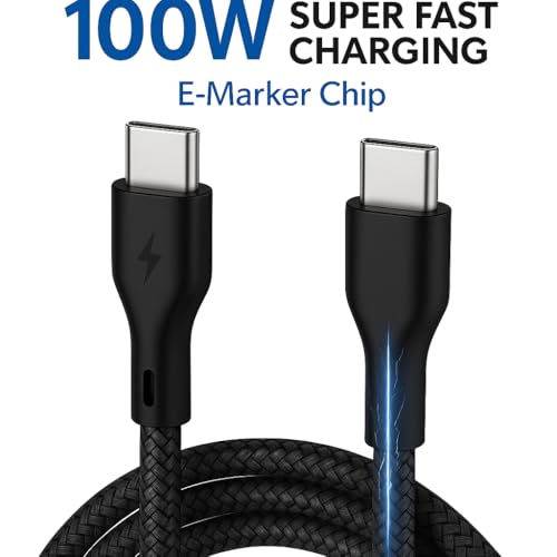 Ultra-Fast 100 W USB C Cable – 3.3 ft Nylon Braided Type C Charger for i Phone 16, Mac Book & Samsung Devices – QC 5.0 Technology for Maximum Efficiency and Durability – Versatile Charging Solution for Modern Gadgets