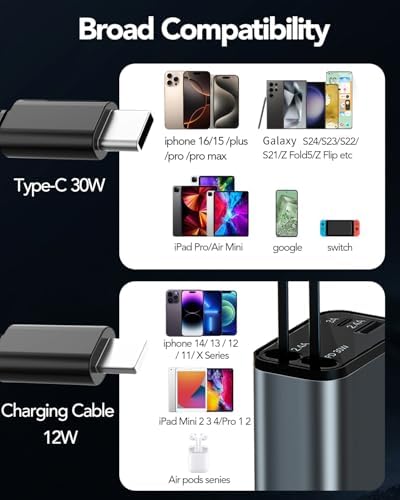 2025 Ultra-Compact 4-in-1 Retractable Car Charger – 69 W Fast Charging Adapter for i Phone 16, Galaxy and More – Innovative Space-Saving Design with Multiple Ports for Simultaneous Device Powering – Essential Car Accessory for Daily Commutes and Road Trips