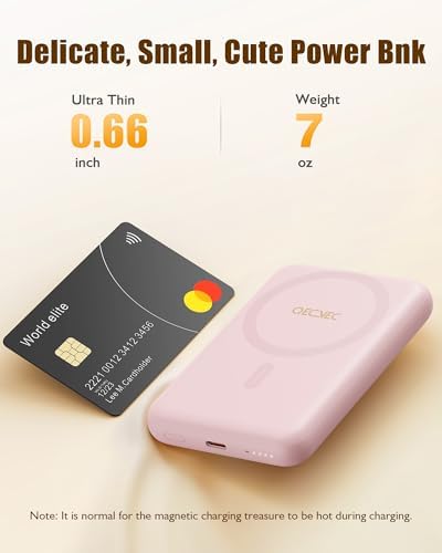 Ultra-Slim 10,000 m Ah Mag Safe Power Bank – 15 W Magnetic Wireless Charger with PD 20 W Fast Charging for i Phone 12-16 Series – Compact Beige Design for Effortless Portability & Simultaneous Dual Device Charging – Includes 22.5 W USB-C Cable for Quick Top-Ups and Hassle-Free Use