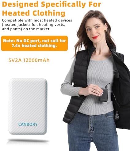 Compact Heated Vest Battery Pack with 5 V Power Output – USB-C Portable Charger for Heated Jackets, Pads & Hoodies – Enhanced Speed & Compatibility for Outdoor Comfort