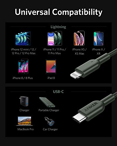 Anker 6 ft USB C to Lightning Cable – MFi Certified Fast Charging Cable for i Phone 13 Pro, 12 Pro Max & Air Pods Pro – Durable Design with Power Delivery Support – Tangle-Free Connectivity for Effortless Use