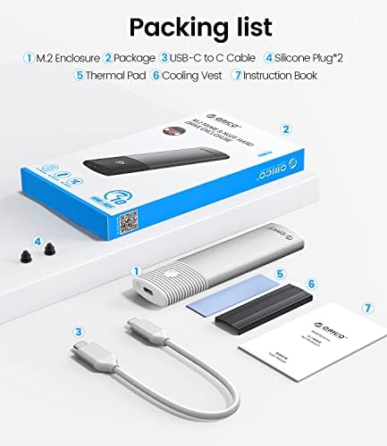 Ultra-Fast ORICO Aluminum M.2 NVMe SSD Enclosure – Tool-Free 10 Gbps USB-C Adapter for 2230/2242/2260/2280 PCIe M-Key SSDs – Thunderbolt 3 Compatible External SSD Case with Enhanced Heat Dissipation and 4 TB Support for Optimal Data Management and Storage Solutions