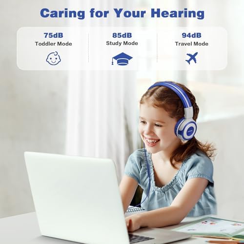 Chic Pink SIMOLIO Kids Headphones with Microphone – Volume-Limited Wired Design for Safe Listening – Adjustable Sound Levels (75/85/94 d B) for Hearing Protection – Perfect for School, Travel, and Home Use – Durable and Comfortable Fit for Active Young Listeners – Compatible with Smartphones & Tablets for Versatile Use
