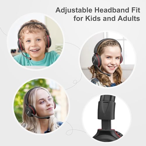 Stylish Pink Kids’ Headphones with Noise-Canceling Boom Mic – Simolio Wired On-Ear Stereo Headset for School, Gaming & Learning – Comfortable, Safe Volume Control & Durable Design for Girls, Teens & Students