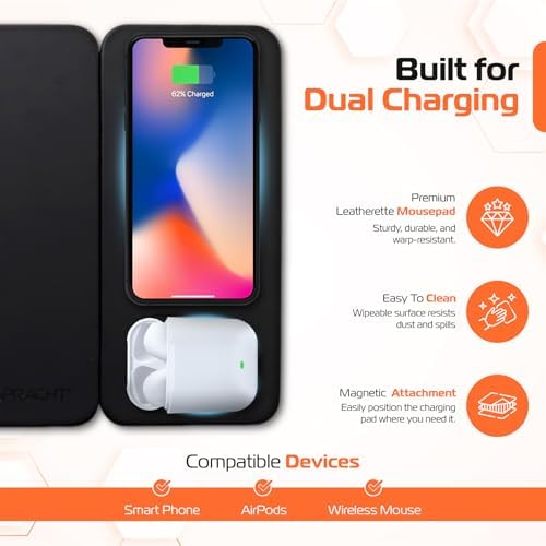 Magnetic Wireless Charging Mouse Pad by Spracht – 15 W Dual Charging for Smartphones & Earbuds – Premium Smooth Tracking Surface – Quick Qualcomm QC3 Technology – Perfect Magnetic Alignment for Optimal Charging – Sleek Workspace Design to Enhance Productivity and Minimize Clutter