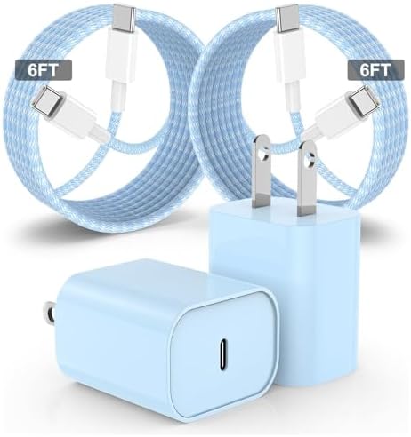 Elevate Your Charging Experience: 20 W USB-C Fast Charging Kit for i Phone 15 & 16 – 2 Pack Wall Adapter with 6 FT Cables – Stylish Pink Design for i Phone 16 Pro Max, 15 Pro Max & i Pad Pro – Enhanced Compatibility & Rapid Power Delivery
