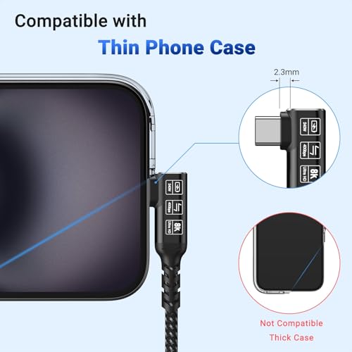 Innovative L-Shaped USB C Extension Cable (2 Pack, 6.6 Ft) – 240 W Power Delivery, 40 Gbps High-Speed Data Transfer, Durable Nylon Braided Design for i Phone 16, i Pad, Mac Book & Mag Safe – Optimal Flexibility for Tightly Spaced Connections