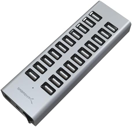 SABRENT 90 W 20-Port USB 2.0 Fast Charging Hub – Ultimate Multi-Device Power Station with UL Certified 12 V Adapter for Quick and Efficient Charging of Smartphones, Tablets, and More – Compact Design for Home and Office Use