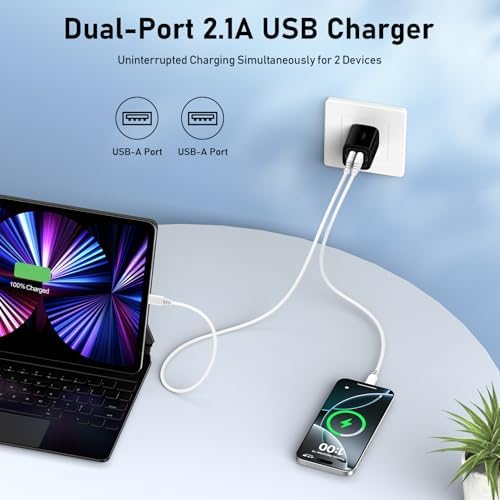 Dual USB Power Adapter Block – Fast 5 V 2.1 A Charging Station for i Phone & Android Devices – Compact Wall Charger with Dual Ports – Sleek Black Design for Home & Travel – 2-Pack USB Charger Cube for Rapid Device Compatibility