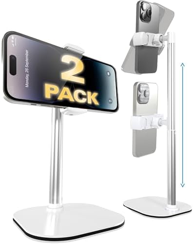 Cooper ChatStand Adjustable Cell Phone Stand for Desk & Video Recording, Rotating Cell Phone Holder for Desk for All iPhone, Samsung, Android, 9-14″ Face-Level Metal Desktop Tripod (Frost White) – Enhanced Compatibility and Speed