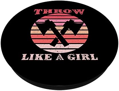 Throw Like A Girl Retro Vintage Sunset Axe Throwing Distress PopSockets PopGrip: Swappable Grip for Phones & Tablets – Enhanced Compatibility and Speed