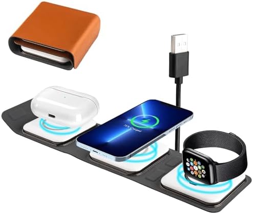 Ultimate 3-in-1 Foldable Magnetic Wireless Charging Station for i Phone, Air Pods, and Apple Watch – Fast, Portable Travel Charger for i Phone 16/15/14/13/12 Series, Air Pods 2/3/Pro, i Watch Ultra/8/7/SE/6/5/4/3/2 – Sleek Design for Effortless Charging Anywhere