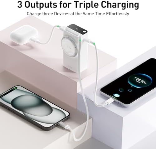 Ultimate i WALK 10000 m Ah Power Bank – 30 W Fast Charging USB-C Portable Charger with Integrated 2.3 ft Retractable Cable, Triple Output Ports for i Phone 16/15, Samsung Galaxy S25/24, and i Pad – Compact, Durable, and Travel-Ready Charging Solution