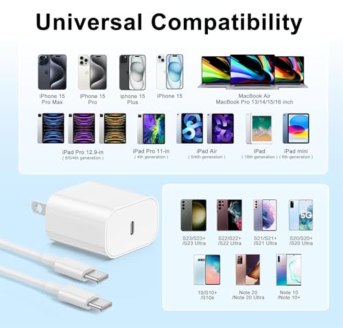Ultra-Compact 20 W PD USB C Fast Charging Duo: Dual Wall Charger Set with High-Speed Cables for i Phone 16/15 & i Pad Compatibility – Streamlined Portability, Enhanced Safety Features, and Rapid Power Delivery for Everyday Use