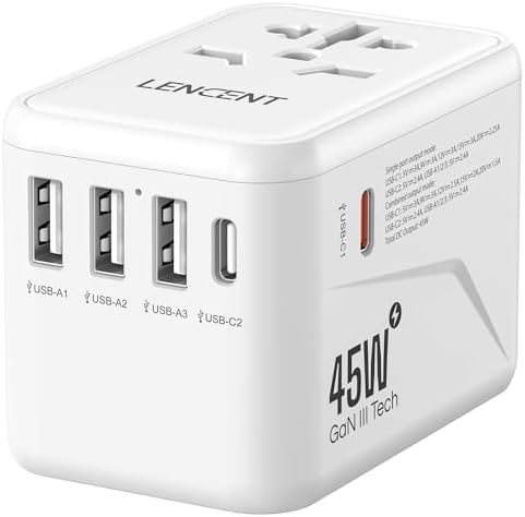 LENCENT 20 W Fast Charging Universal Travel Adapter – Compact International Power Converter with Dual USB and USB Type-C Ports – Ultimate Solution for Worldwide Device Charging in USA, UK, EU, and AUS (Black) – Reliable and Safe Charging for Global Explorers
