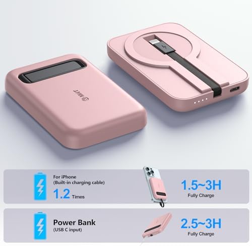 Compact Portable Charger for Apple Watch with Built-in Type-C Cable – 5200 m Ah Travel Power Bank for Apple Watch Series Ultra, 9, 8, 7, 6, SE, 5, 4, 3, 2 & i Phone 15 Pro Max – Efficient, Lightweight Design for On-the-Go Charging Solutions – Enhanced Compatibility and Fast Power Delivery