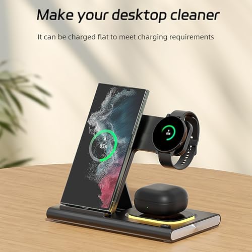 Ultimate 4-in-1 Fast Wireless Charger for Samsung Devices – Multi-Device Charging Station with LED Indicator, Portable Folding Dock for Galaxy S25, S24, S23, S22, Z Fold6, Z Flip6, Watch & Earbuds (Black) – Efficient & Sleek Design for Tech-Savvy Users