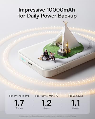 Baseus Mag Safe Power Bank 10,000 m Ah – Qi2 Certified 15 W Wireless Charger with 22.5 W USB-C Fast Charging for i Phone 16/15/14/13/12 Pro Series – Lightweight, Magnetic Battery Pack for Effortless On-the-Go Charging