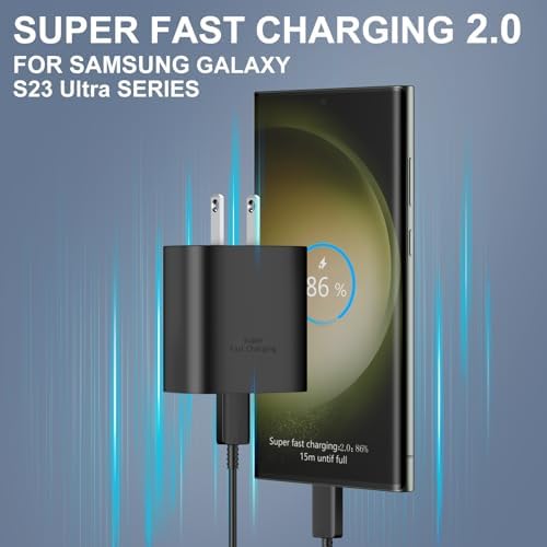 Ultra-Fast 45 W USB-C Charger for Samsung Galaxy Devices – Includes 10 ft Type C Cable – High-Speed Charging Block for S25 Ultra, S24 Ultra, S24+, S23 Ultra, S23+, S22 Plus, S20, Tab S9/S8 Ultra – Compact & Reliable Charging Solution