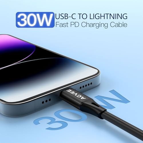 AGVEE 2 Pack 3 ft Coiled USB-C to Lightning Charging Cable – MFi Certified 30 W PD Fast Charging Cord for i Phone, i Pad, and i Pod with Tangle-Free Design in Sleek Dark Gray – Perfect for Car Use and Enhanced Device Performance