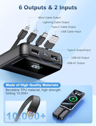 Ultra-High Capacity 50000 m Ah Power Bank – Ultimate Portable Charger with 22.5 W Fast Charging & Built-In Cables for Multi-Device Use – Perfect for Camping, Travel, and Outdoor Adventures – Lightweight, Reliable, and Compatible with i Phone, Samsung Galaxy, Google Pixel & More – Advanced Safety Features with 10,000 Bend-Resistant Cables for Unmatched Durability – Charge Up to 6 Devices Simultaneously with USB-C Two-Way Charging and LED Display for Power Monitoring – Ideal for Outdoor Enthusiasts and Frequent Travelers Seeking Convenience and Safety – Enjoy 365 Days Replacement Guarantee & 24/7 Customer Support for Peace of Mind