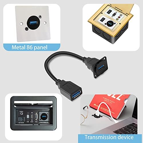 Premium QIANRENON USB 3.0 Panel Mount Adapter – High-Speed 5 Gbps Female to Female Connector for D-Panel/XLR-Panel – 25 cm Short Cable for Streamlined Installations – Durable, Versatile Data Transfer Solution for Professionals and Hobbyists