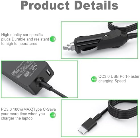 OSISZI 100 W Laptop Car Charger – Universal USB-C DC Adapter for Dell, HP, Lenovo, and More – Fast Charging with QC3.0 & PD 3.0 Technology for Efficient On-the-Go Power – Ideal for Students, Teachers, and Travelers – Robust Safety Features for Overheating & Short-Circuit Protection – Compatible with Cars, RVs, Yachts, and More
