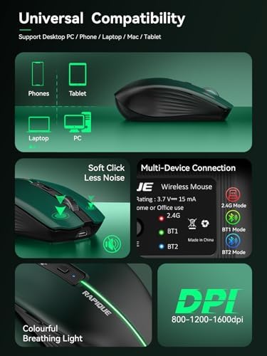 Streamlined Bluetooth Wireless Mouse – Rechargeable Ergonomic Multi-Device Mice (Tri-Mode: BT1/BT2 + 2.4 GHz) with USB Receiver, Stylish Khaki to Pink Design for Laptop, Mac Book, PC, i Mac, i Pad – Ultimate Comfort & Flexibility for Effortless Productivity