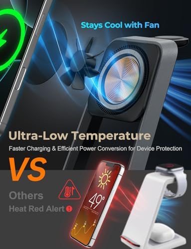 Revolutionize Your Charging Game with Our 3-in-1 Wireless Charging Station Featuring Cooling Fan – Mag Safe-Compatible Dock for i Phone 12-16, Apple Watch Series 10/Ultra/2, and Air Pods 4/3/Pro 2 – Sleek Multi-Device Solution for Home and Office Efficiency