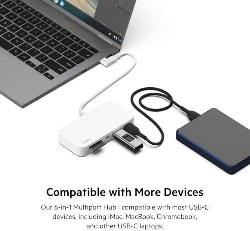 Belkin USB-C 6-in-1 Multiport Hub – Versatile Docking Station with HDMI, Micro SD Reader, and Powered USB Ports for Seamless Connectivity – Perfect for Mac, Chromebook, i Mac, and PC Users – Lightweight & Stylish Design for On-the-Go Efficiency