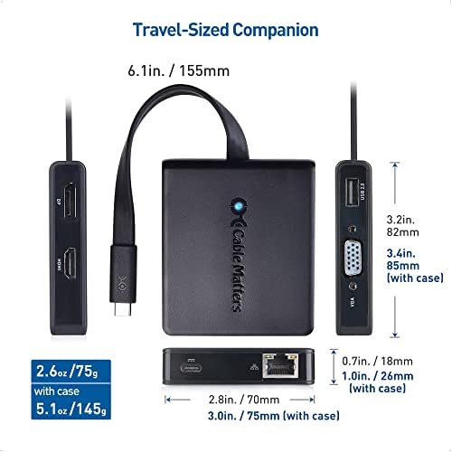 High-Performance Cable Matters USB C Hub with HDMI, Display Port & VGA – Multiport Adapter for Seamless Connectivity | Fast Ethernet & 60 W Charging | Compatible with Thunderbolt 3, USB4, Mac Book Pro, Dell XPS & More – Enhance Your Workspace Today!