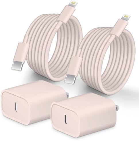 Ultra-Fast 20 W MFi Certified i Phone Charger – 10 FT Type C Cable Dual Pack in Elegant Pink for i Phone 14/13/12/11/XS/XR/X/8 Plus – High-Speed Charging Solution with Enhanced Compatibility and Convenience