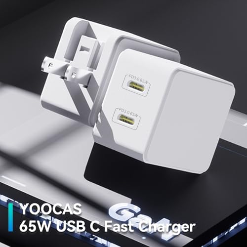 Ultra-Fast 65 W USB C Power Adapter – Dual-Port Travel Charger with PD3.0 Ga N III Technology for Rapid Device Charging – Perfect for Galaxy S23, i Phone 15 Pro, i Pad Pro, Mac Book Air & More – Compact, Foldable Design for On-the-Go Convenience and Maximum Compatibility