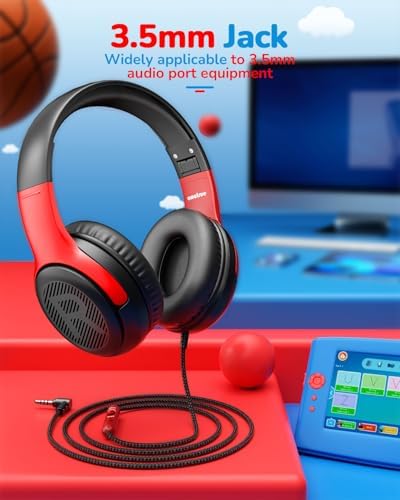 Premium Volume-Limiting Kids Wired Headphones with Microphone – Ultimate Hearing Protection at 85/94 d B – Foldable On-Ear Design for Effortless Travel – Perfect for Learning, Gaming, and Entertainment – Universal 3.5 mm Compatibility for All Devices