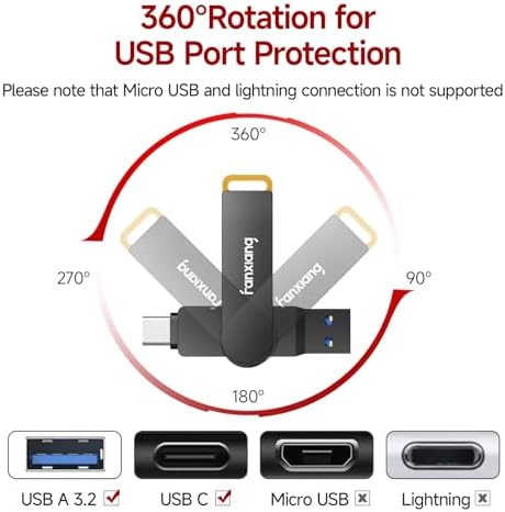 Ultra-Fast 256 GB USB Flash Drive – Dual Interface USB A & Type-C 2-in-1 Memory Stick for Effortless Data Transfer and Storage, Perfect for Laptops and Mobile Devices – F375 High-Speed Solution for Seamless Backups and File Sharing